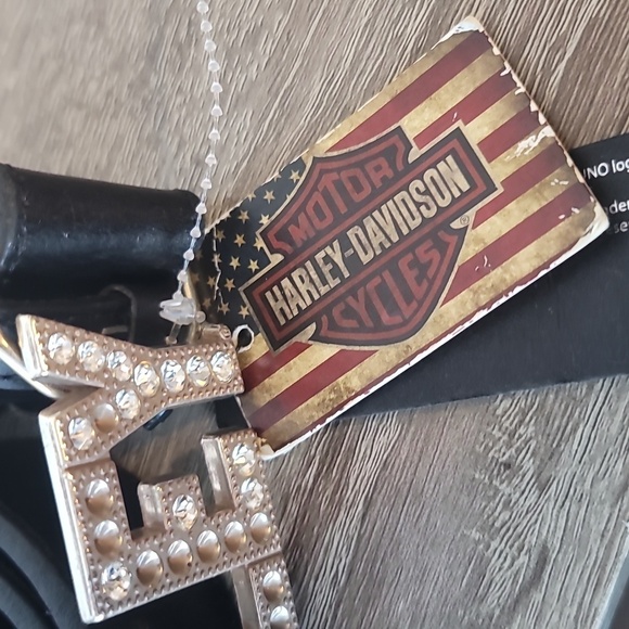 Harley Davidson Velocity Rhinestone Black Genuine Leather Belt